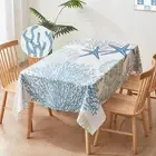 Nautical Coastal Rectangle Tablecloth Beach Ocean Print Table Cloth Waterproo...