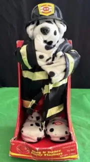 Vintage Sing&Dance. Flirty Flasher Plush Mechanical Dalmation Firechief Dog K-9
