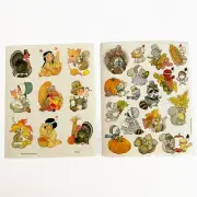 Vintage HARVEST American Greetings Stickers Animals Raccoon Squirrel Pilgrims
