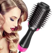 Upgraded AU Plug Hot Air Brush, 1200W One Step Hair Dryer & Volumizer Hair Dryer & Volumizing 3-in-1 Blowout Brush Styler Comb Negative Ion Straightening Brush Salon Hair Straightener Brush Curler Blow Dry Brush for All Hair Types (Purple Black)