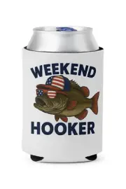Funny Beer Coozie Weekend Hooker gag gift white elephant fishing dad father gift