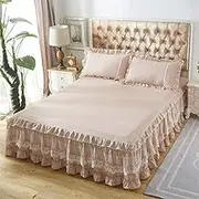 Bed Valance Skirt Elegant Ruffle Lace Bed Skirt Wrap Bed Cover Skirt Double/Single Bed Sheet Deep Soft Mattress Cover Bedspread Protector Ruffle King Size Bed Wrap Non-Slip Cotton Bedding Valance