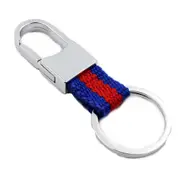 6 Pcs Fashion Metal Men Leather Car Keychain Key Ring Cover Chain Silver + red and blue nylon cloth