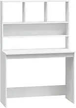 vidaXL Modern Writing Desk - Practical Storage Shelves, Rectangular, White Finish, Lightweight Engineered Wood - Compact Design for Home or Office