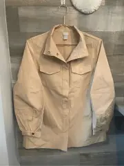 Chicos NWT 1 Blossom drama SLV LS jacket Hadley tan snap front closure nylon mat