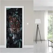 Door Stickers Animal Flowers Door Stickers Wildlife Floral Art Home Bedroom Wallpaper Decal Removable Waterproof(R,90x200cm)