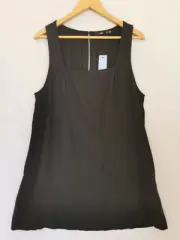 Sportsgirl Sz 18 Black Linen-Blend Sleeveless Squareneck Mini Shift Dress - BNWT