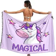 [RPLIFE] Cute Unicorn Purple Sarong Coverups for Women, Tassel Beach Sarong for Summer Beach/pool, Large, Cute Unicorn Purple, Medium