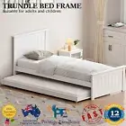 Oikiture Trundle Bed Frame Single Size Bed Base Wooden Daybed White Contemporary