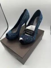 New Gucci Sofia Etoile Blue Crystal Encrusted Peep Toe High-Heel Pump 39