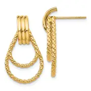 14K Yellow Gold Polished And Textured Fancy Post Earrings