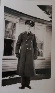 WWII-era US Army Officer In Winter Service Uniform, Snow, Vintage Photo