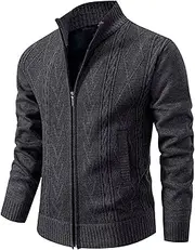 Mens Sweater Cardigan Casual Cable Knit Zip Up Sweaters Shawl Neck Long Sleeve Winter Jacket with Pockets