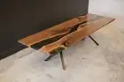 Custom Walnut Wood BLACK Color Epoxy Dining Table - Elegant Live Edge Design