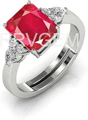 [RRVGEM] 9.25 Ratti / 8.50 Carat Ruby Ring Silver plated Handcrafted Finger Ring With Beautifull Stone Men & Women Jewellery Collectible, Silver, Ruby