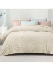 Whale Flotilla Jacquard Fuzzy Fleece throw Blanket King Size(90X104IN light gold