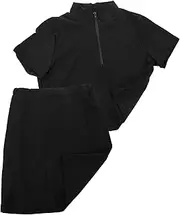 [MOBUTOFU] 1 Set Two-piece Skirt Set Short Sleeve Clothes Short Sleeve Blouses for Woman Apparel Tops for Skirts Clothing Wear Dress Women Blouse Sequin Dress Polyester Black