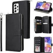 YocoverTech for Samsung A23 Case, for Galaxy A23 Wallet Case[9 Card Slots+1 Cash Slot] PU Leather Stand Flip Zipper Wallet Cover[6.6 inch]-Black