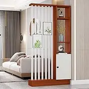 Wall Room Divider, Entrance Hall Wood Room Divider Floor to Ceiling, Freestanding Privacy Screens with Shelves for The Living Room, Wood Room Divider Screen(White+Teak,80x30x202cm)