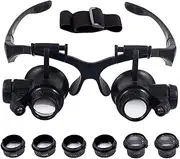 UNIVERSAL BUYER Magnifying Glass Set,10X 15X 20X 25X Magnifying Glass Set with Headband & LED Light Magnifier Watchmaker Jewelry Optical Lens