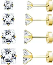 [NEWITIN] 6 Pairs 925 Sterling Silver Stud Earrings Hypoallergenic Earrings Cubic Zirconia Piercing Stud Earrings for Women and Men