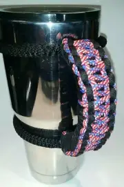 Paracord Handle for 40, 30, 20oz Yeti, RTIC & Ozark American Flag pattern & Blk