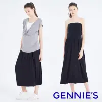 在飛比找momo購物網優惠-【Gennies 奇妮】彈性平口長洋裝-黑(孕婦裝 連身洋裝