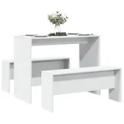 vidaXL 3 Piece Dining Table and Bench Set White Engineered Wood