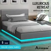 ALFORDSON Bed Frame Single Size Platform RGB LED Gas Lift Base Storage Grey