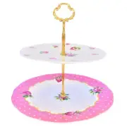 Luxurious Cheeky Pink Rose Decal Two Tier Cake / Fruit stand ( Fine Bone China )