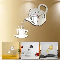 在飛比找蝦皮購物優惠-Diy茶壺掛鐘,三維亞克力鏡鐘牆貼,咖啡杯自粘掛鐘