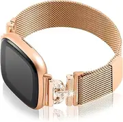 [HAYONLIY] Metal Bands Compatible with Fitbit Versa 4/Fitbit Versa 3/Fitbit Sense 2/Fitbit Sense,Stainless Steel Mesh Adjustable Strap,Magnetic Sport Wristband for Women Men