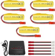 5PCS 3.7V 1000mAh Li-ion Battery with JST-2P Plug and 5in1 Charger Suitable for Huina 1337 1338 1516 1517 RC Engineering Vehicle RC Toy Car Battery
