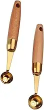 PHENOFICE Set of 2 Stainless Steel Fruit Digging Spoons Wooden Handle Melon Scoop