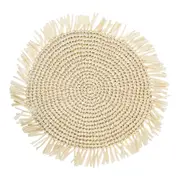 Paper Round 50cm Centre Table Raffia Mat Home/Office Tabletop Room Decor Bleach