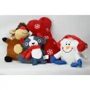 4 Dog Squeaky Plush Toys Puppy Bundle Set Christmas Holiday Gift by Pet Central