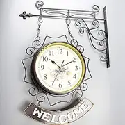 Waterproof Outdoor Clock Garden Clocks, 10 Inch Double Sided Outdoor Wall Clock Retro Outdoor Clocks Battery Operated Silent Outside Clocks Black