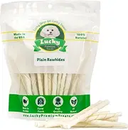 Plain Rawhide Dog Treats for Small Dogs Made in The USA Only by Lucky Premium Treats 35 Chews