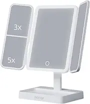 AYOCULTURE Lighted Vanity Makeup Mirror with LED, Three-Fold 270°Full-Face No-Shadow, 3X/5X Mag, Dimmable Touch Screen, USB Plug-in Power