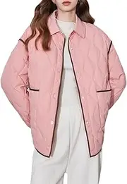 [Generic] Women's Collar Color Blocked Lightweight Shirt Down Casual Loose Solid Color Down Jacket
