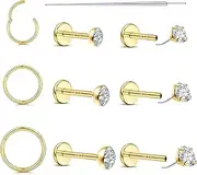 [FIBO STEEL] 20G/18G Nose Rings Studs for Women Men - 14K Gold Filled Flat Back Nose Studs Nose Ring Hoops Hypoallergenic Surgical Steel Threadless Push in CZ Helix Tragus Conch Nostril Cartilage Piercing Jewelry