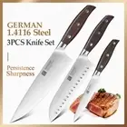 Chef Knife Set Santoku Utility Stainless Steel Full Tang Wood Handle Cut Slicing