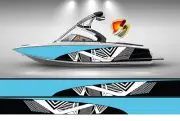 Light Blue & White Modern Lines Graphic Vinyl Boat Wrap Decal Fishing Pontoon