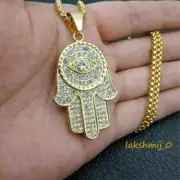1.85CT Round Cut Diamond Hamsa Hand Pendant 14K Yellow Gold Finish