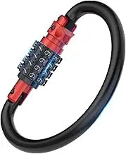 Combination Locks, Heavy Duty Carabiner Clips, Ultra Large D-Shaped Code Combo Lock for Looped Bike Security Cable, Helmet, Bike, Fence, Travel Case (1, Red)