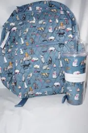 Vera Bradley Essential Large Backpack & Travel Tumbler Cat's Meow NWT