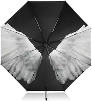 [PDZRMY] Wing White UV Protection Travel Umbrella Compact for Rain and Sun - Auto Open and Close UPF 50+ Windproof Portable 46” Sun Umbrella for Women and Men