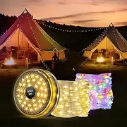 Mcbazel Camping String Lights Outdoor,Dual Functionality,39ft Long String Light & Lantern Mode,10 Lighting Modes LED String Flasher Lights,USB Type-C Portable Hanging Lights for Camping,RVs,Parties