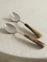[Brunello Cucinelli] Brunello Cucinelli - Set Of Two Silver And Horn Serving Spoons - Brown - One size One size Brown