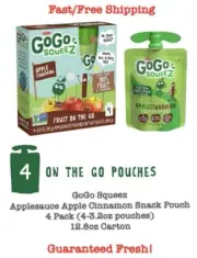 GoGo Squeez Applesauce, Apple Cinnamon Flavor, 4 Count, 12oz Carton